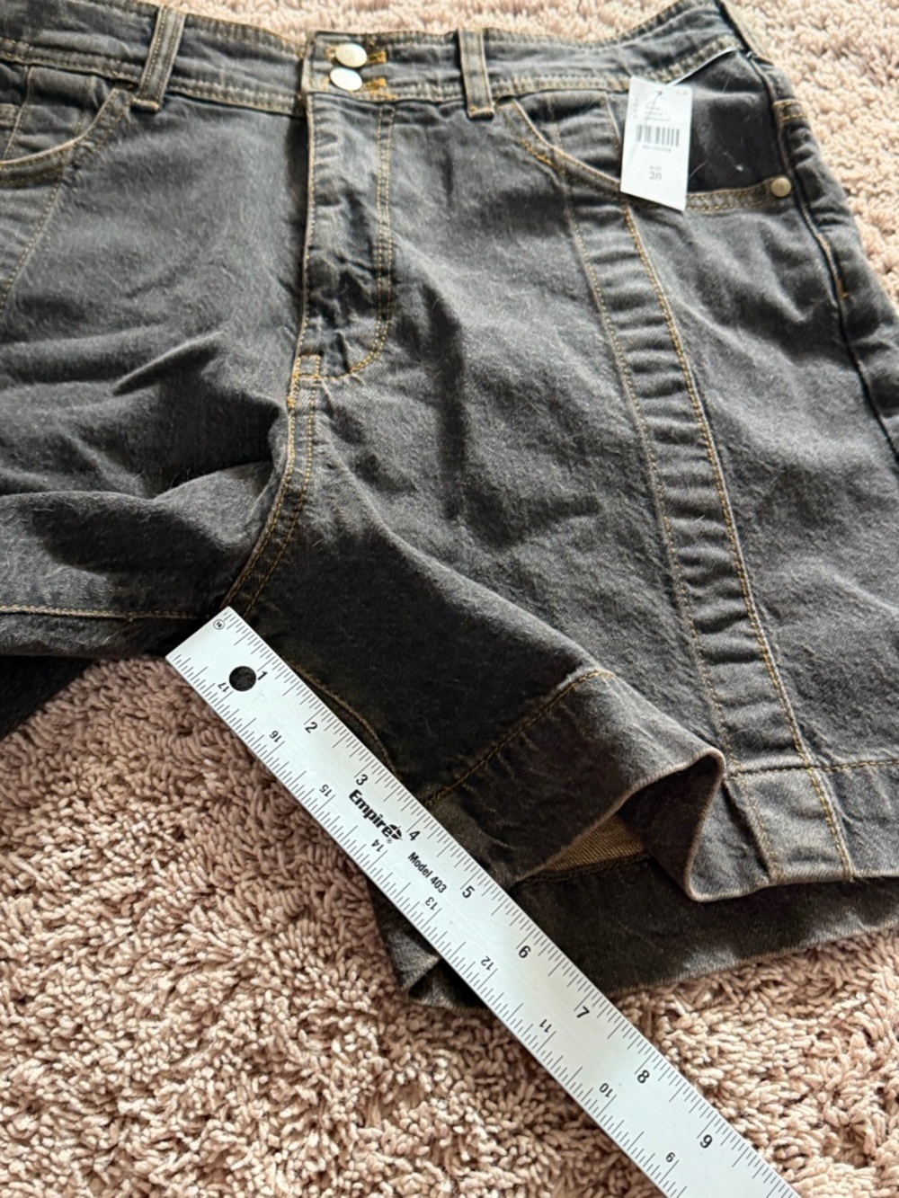 NWT new 28 Anthropologie pilcro seamed long denim jean shorts black gray gold - Picture 13 of 17